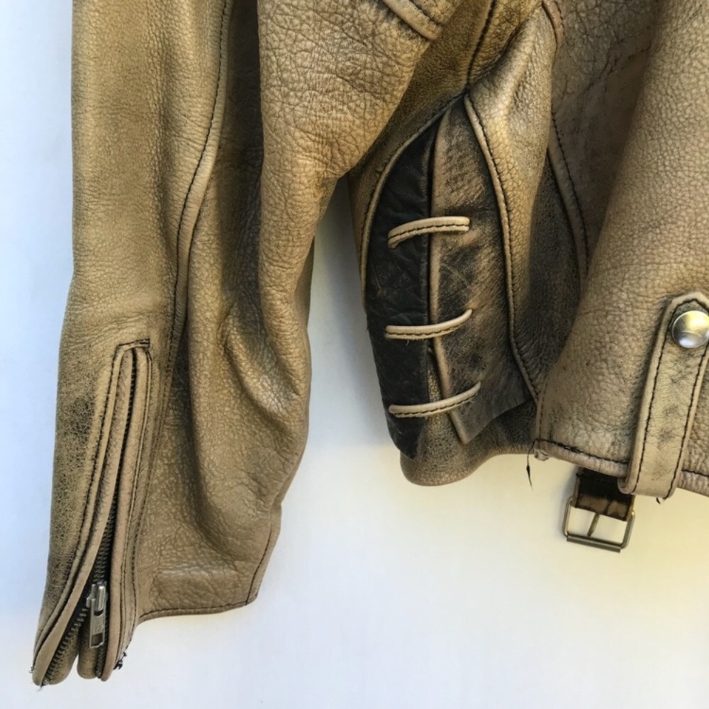 Vintage Distressed Leather Motorcycle Moto Jacket - Picture 5 of 7